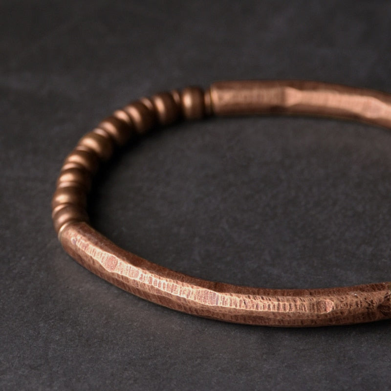 Hand Beaten Copper & Vajra Accent Unisex Bracelet