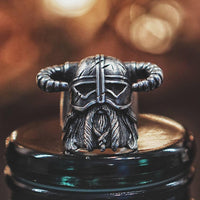 Thumbnail for Titanium Steel Nordic Style Horned Helmet Warrior Ring