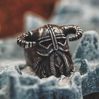Thumbnail for Titanium Steel Nordic Style Horned Helmet Warrior Ring