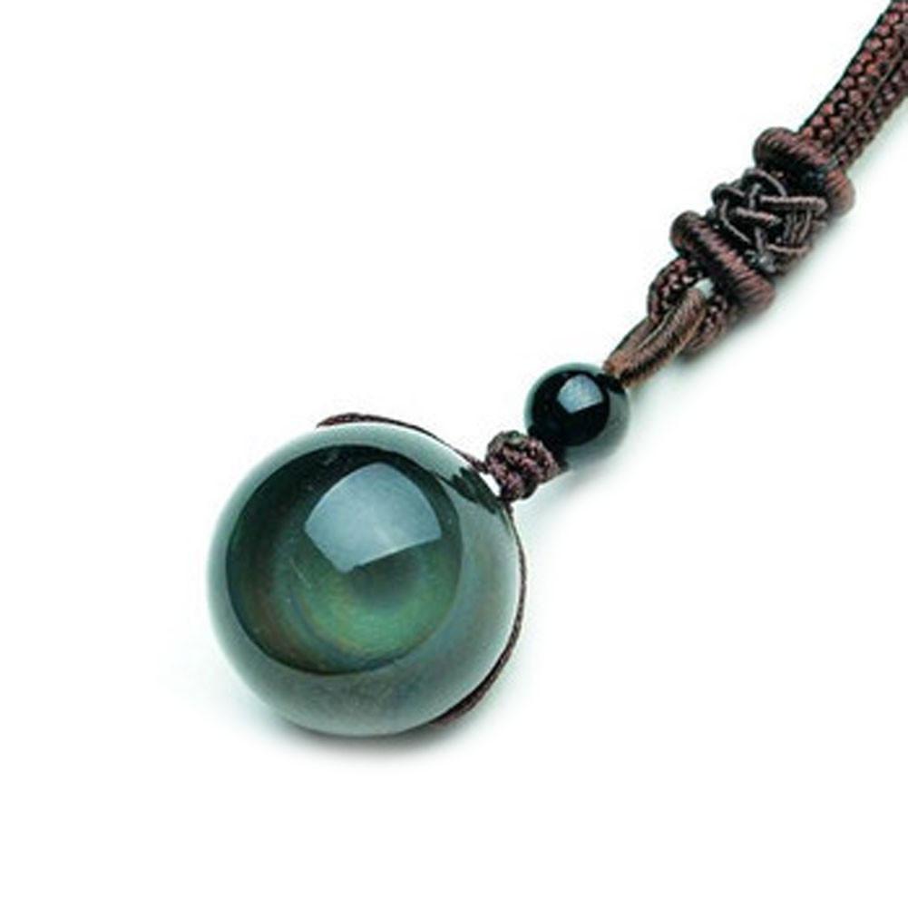 Natural Rainbow Eye Obsidian Orb Pendant Necklace