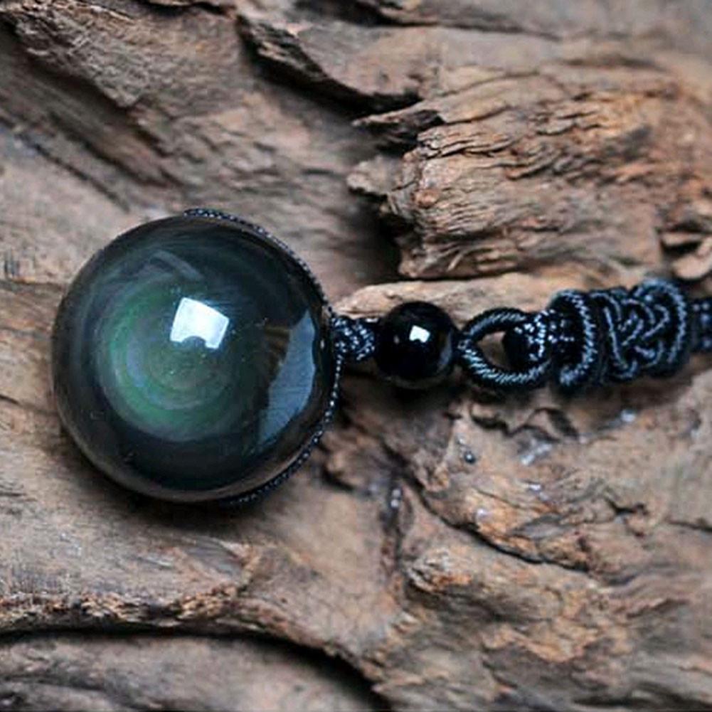 Natural Rainbow Eye Obsidian Orb Pendant Necklace