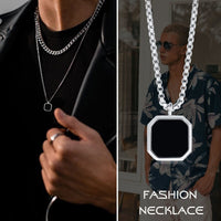 Thumbnail for Stainless Steel Men's Necklace Set with Geometric Onyx Pendant and Chain