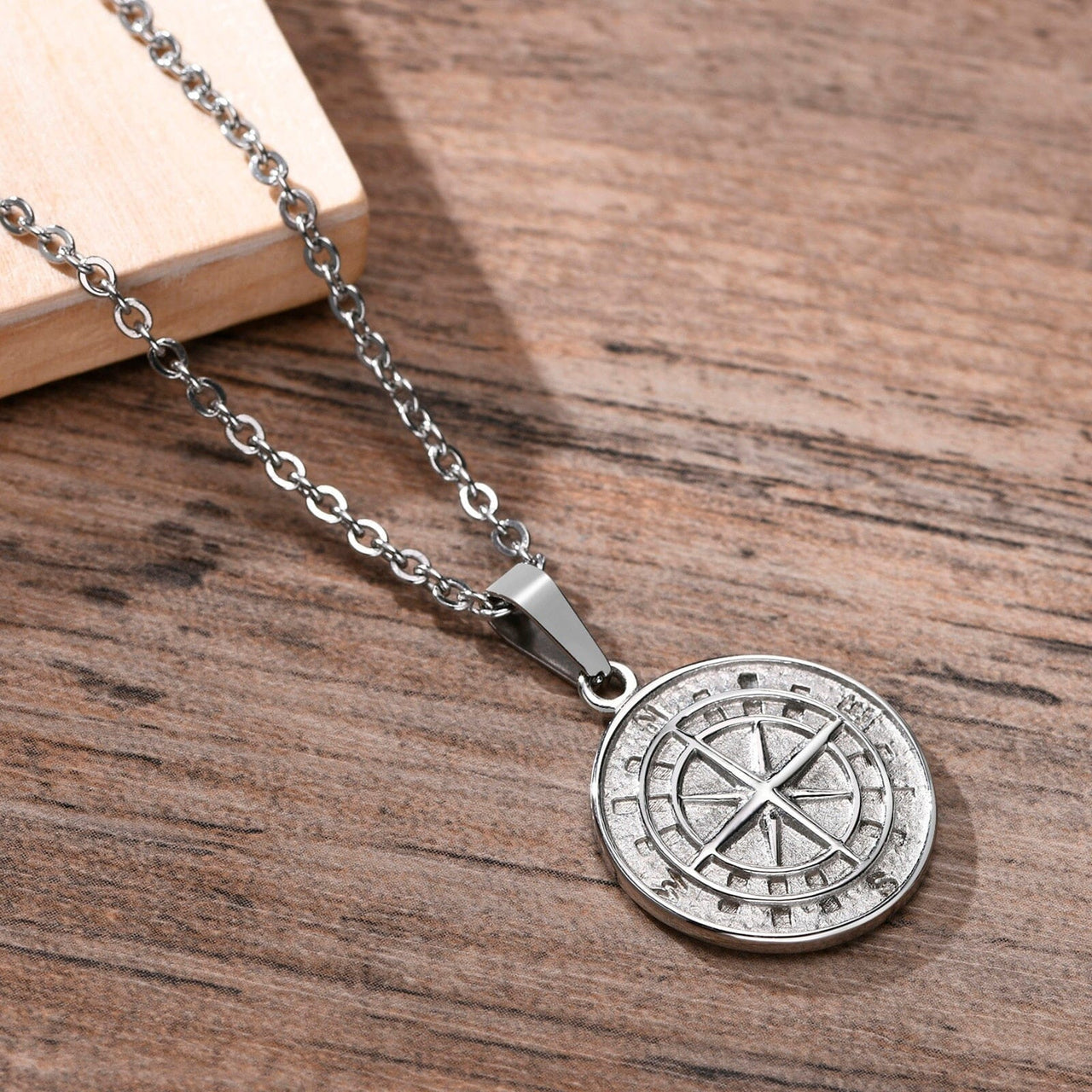 Men's Stainless Steel Compass Rose Necklace Set: Navigate Your Style