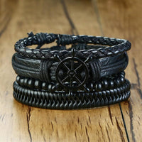 Thumbnail for 4Pc Braided  Black Leather & Wood Nautical Bracelet Set-9 Designs
