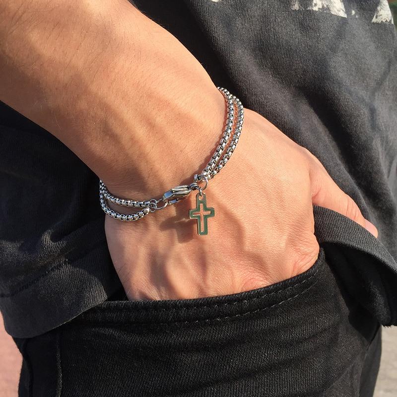 Stainless Steel Box Chain Cross Bracelet