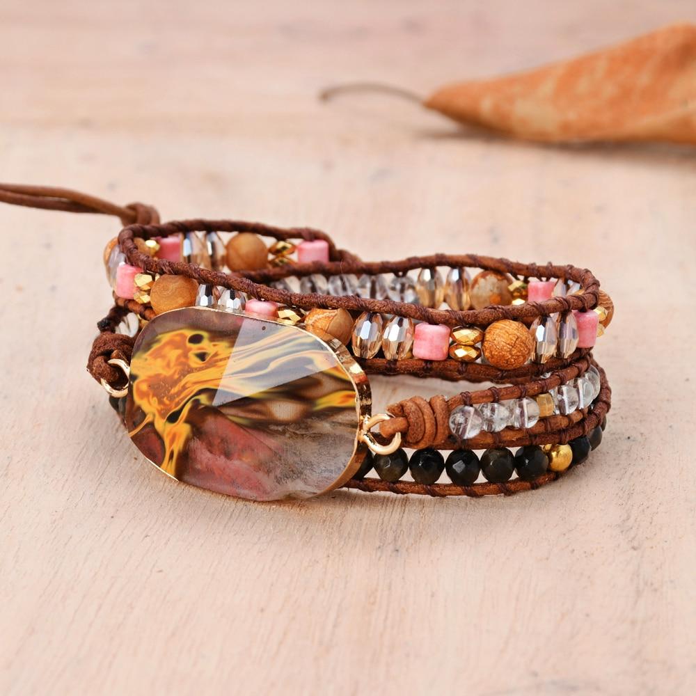 Natural Volcano Cherry Quartz HEALING 3 Layer Wrap Bracelet