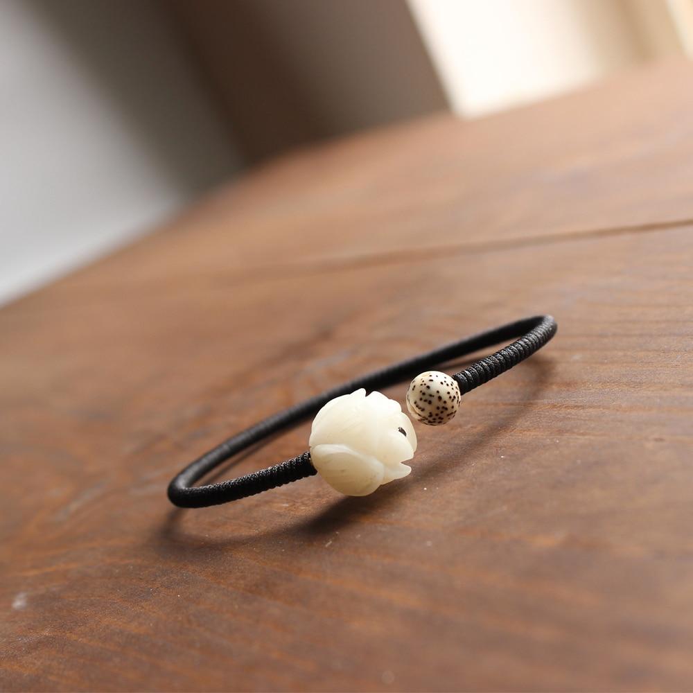 White Bodhi Seed Carved Lotus Flower ADVERSITY Bracelet