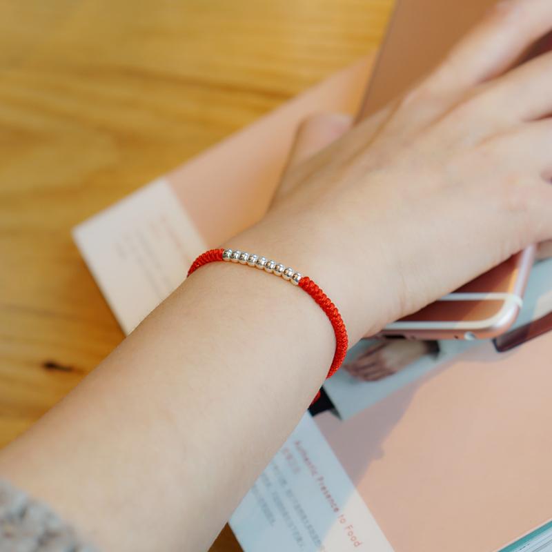 Simple Sterling Silver DIVINE '9' Bead Red Rope Bracelet