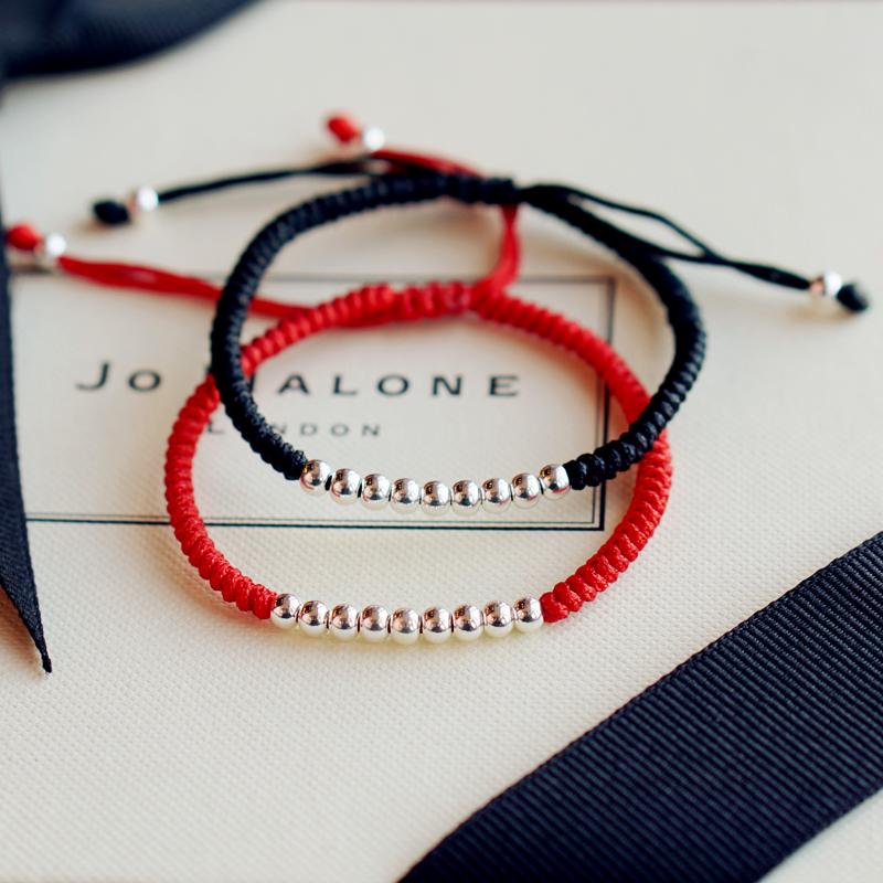 Simple Sterling Silver DIVINE '9' Bead Red Rope Bracelet