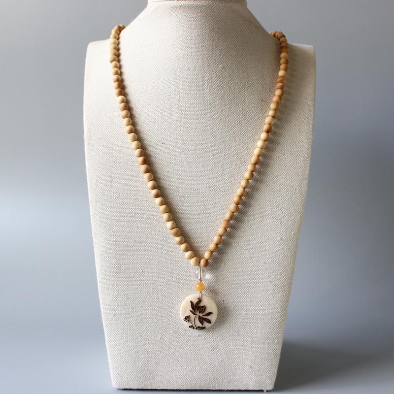 Natural Wood Mala with Lotus Flower