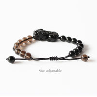 Thumbnail for Black Obsidian PIXIU With Ice Obsidian Beads GOOD FORTUNE Bracelet