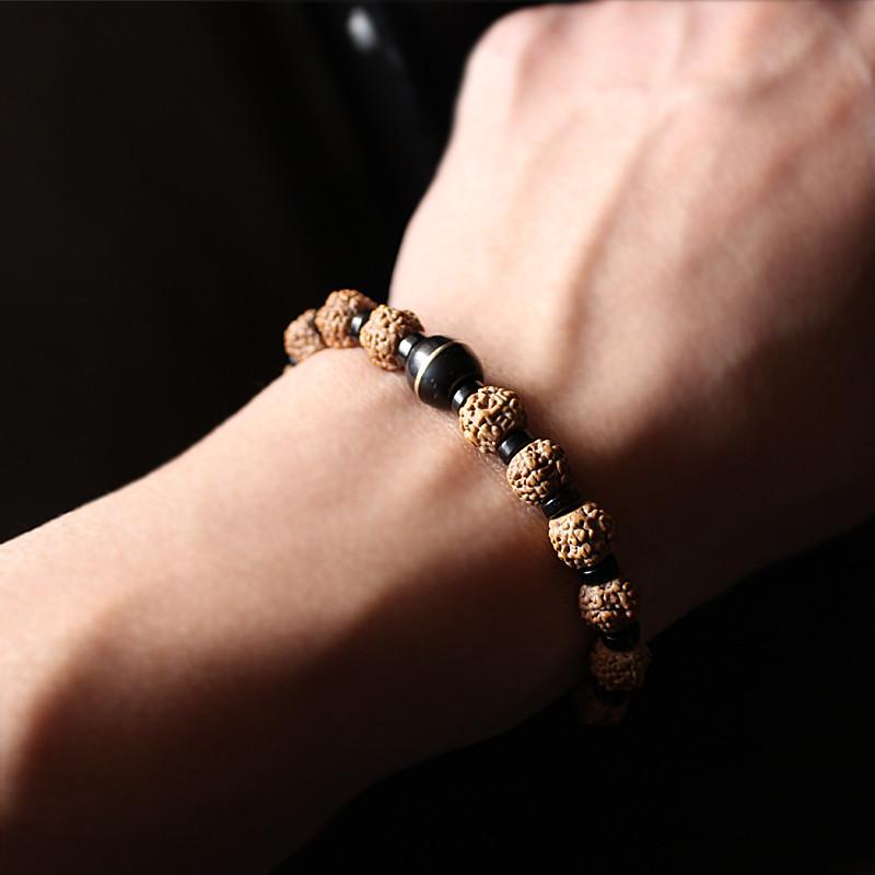 Natural Coconut shell Rudraksha Tiger eye Beads Bracelet