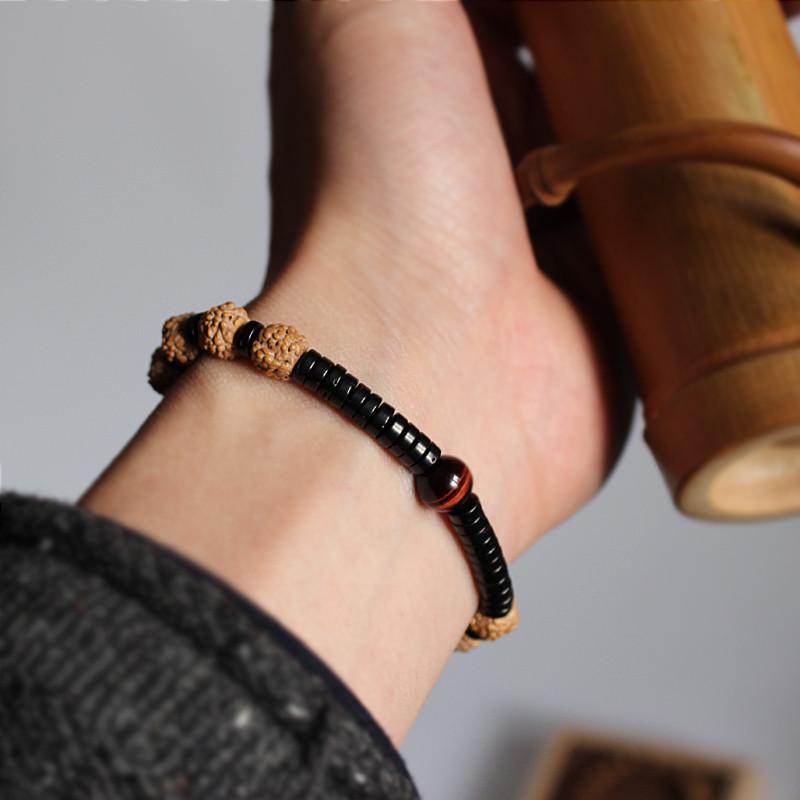 Natural Coconut shell Rudraksha Tiger eye Beads Bracelet