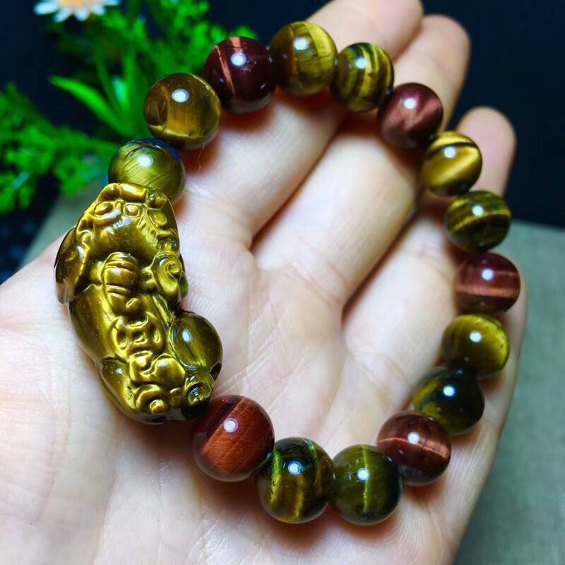 Mixed Golden,Red & Blue Tiger Eye Stones  & Pixiu BALANCE & ABUNDANCE Bracelet