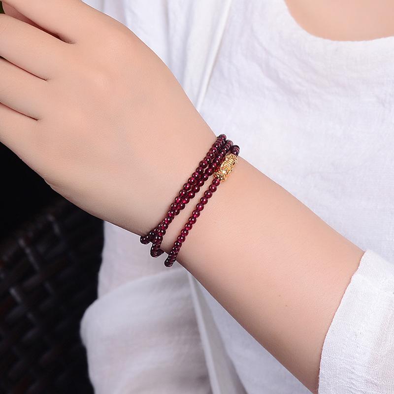 Natural Garnet Stone LUCKY Pixiu Wrap Bracelet