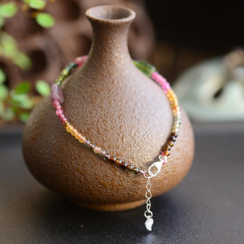 Natural  Rainbow Tourmaline  Stone PRODUCTIVITY Bracelet