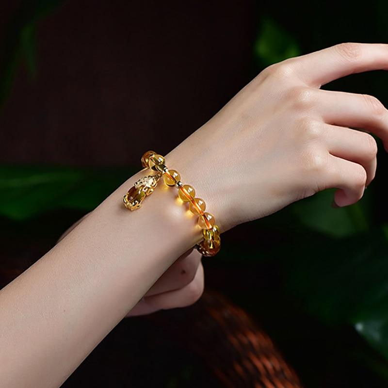 Natural Citrine & Gold Detailed Pixiu WEALTH Bracelet