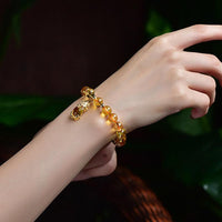 Thumbnail for Natural Citrine & Gold Detailed Pixiu WEALTH Bracelet