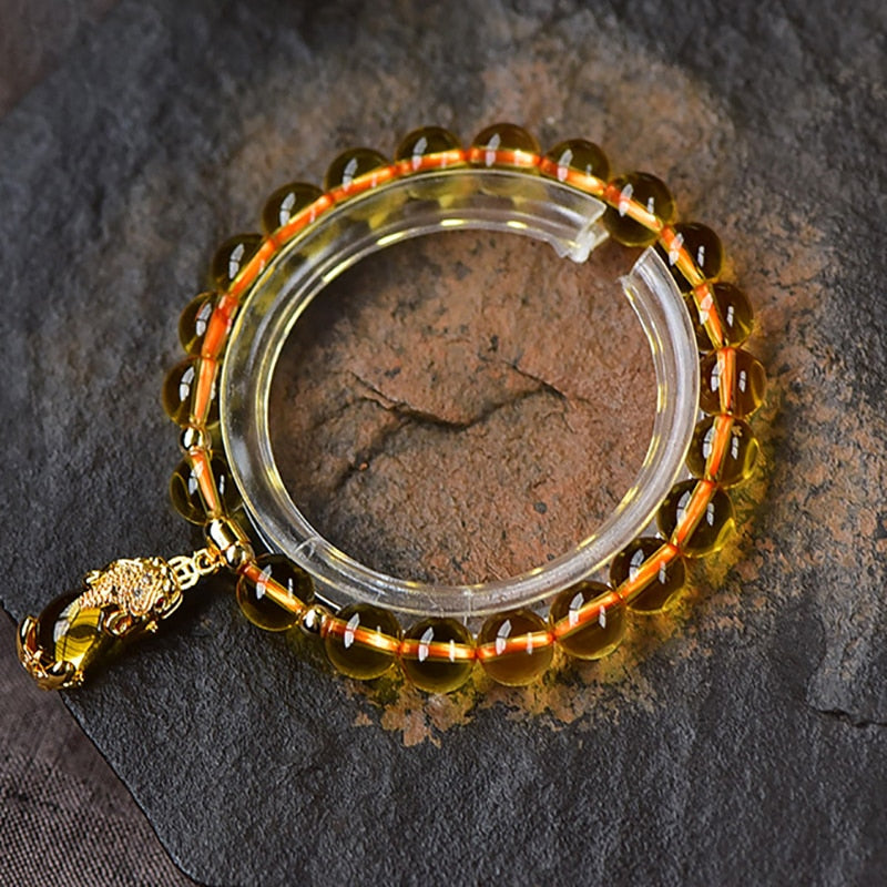 Natural Citrine & Gold Detailed Pixiu WEALTH Bracelet