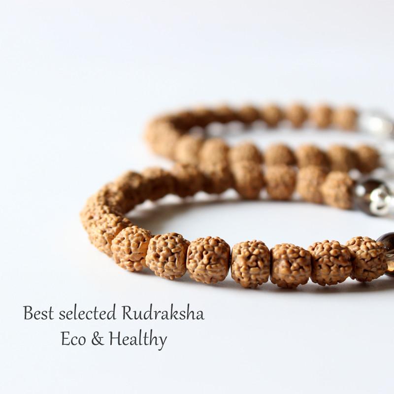 Rudraksha With Crystal Beads Stretch Bracelet