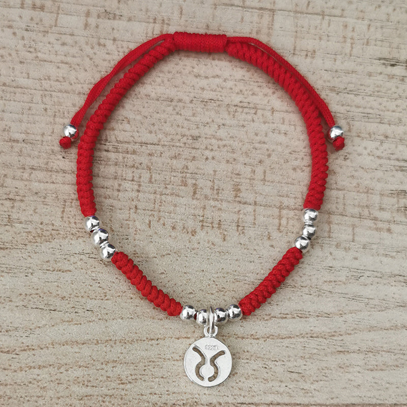 Red Rope & Silver Zodiac 12 Constellations Bracelet