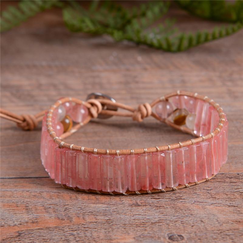 Natural Watermelon Red Agate Wrap Bracelet