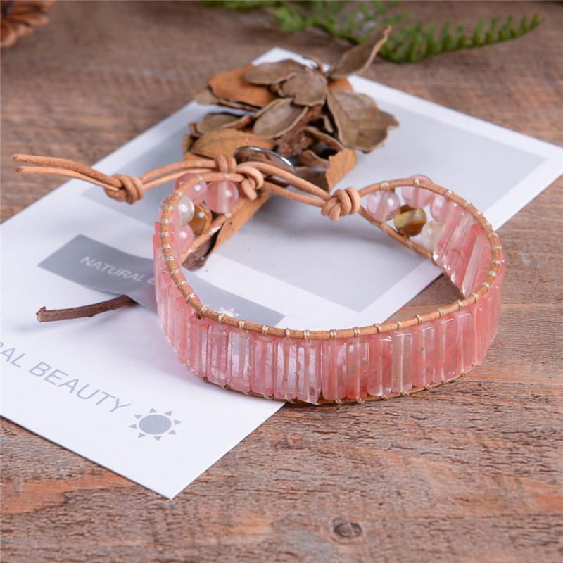 Natural Watermelon Red Agate Wrap Bracelet