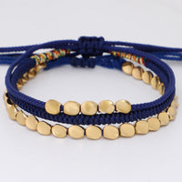 Thumbnail for Tibetan Handmade Lucky Knot 'BE THANKFUL' Copper & Blue Rope 3 /pc Bracelet Set