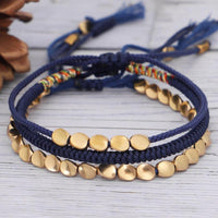 Thumbnail for Tibetan Handmade Lucky Knot 'BE THANKFUL' Copper & Blue Rope 3 /pc Bracelet Set