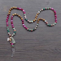 Thumbnail for Mixed 8MM Natural Stone Bead with Leaf / Owl Tassel Necklace