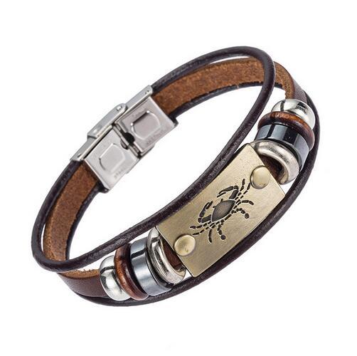 12 Constellation Leather Multi layer Bracelets