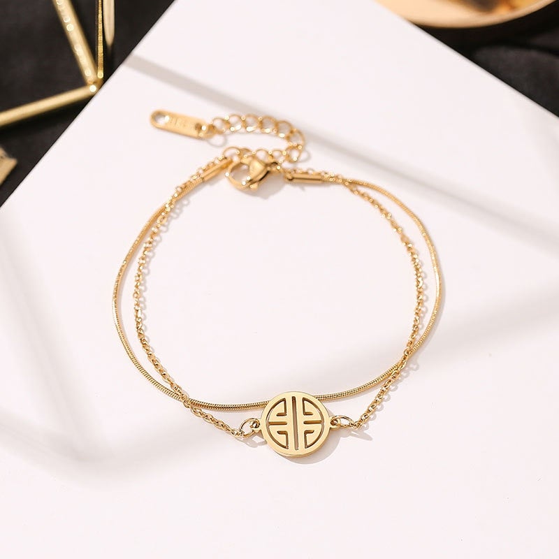 Stainless Steel LU Symbol 'LUCK' Bracelet