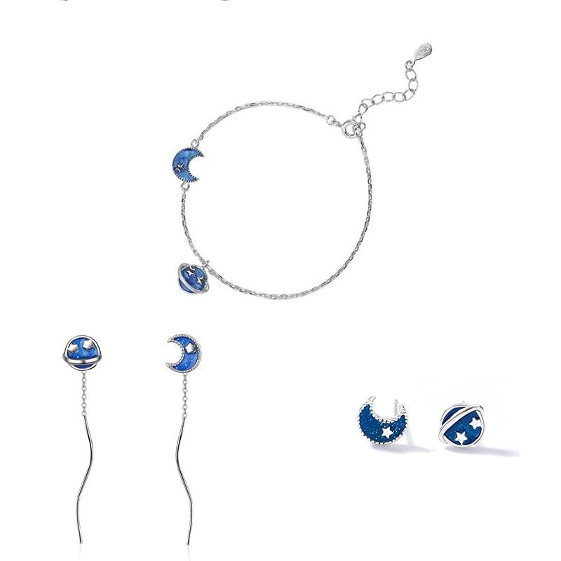 Blue Moon & Saturn Jewelry Set