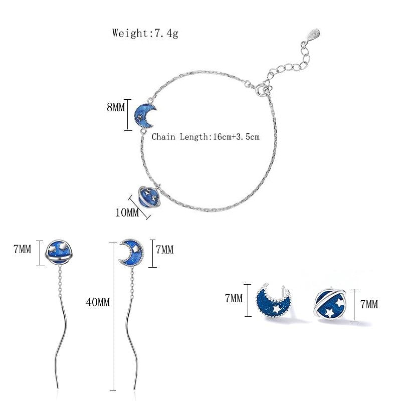 Blue Moon & Saturn Jewelry Set