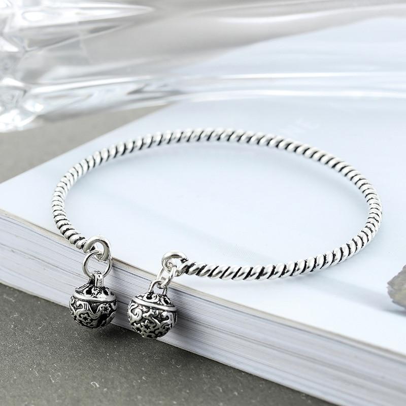 THAI SILVER Double Bell Twisted Bracelet