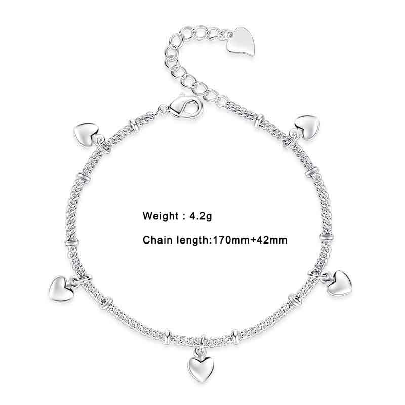 THAI SILVER Simple 5 Hearts Bracelet