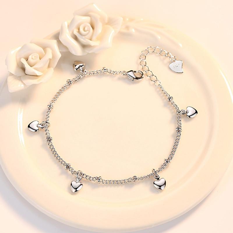 THAI SILVER Simple 5 Hearts Bracelet