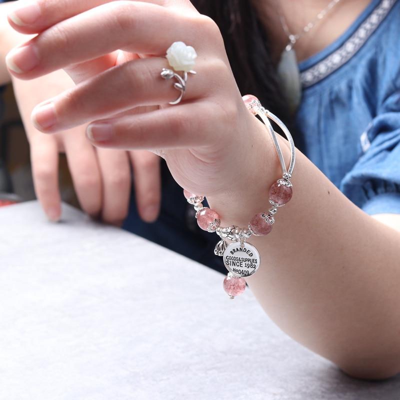 Thai Silver Strawberry Quartz & Lotus PASSION Bracelet