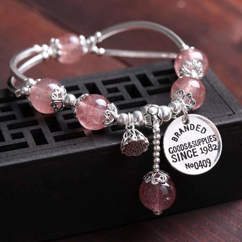 Thai Silver Strawberry Quartz & Lotus PASSION Bracelet