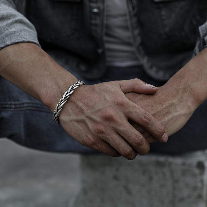 THAI SILVER Men's Braided Bangle