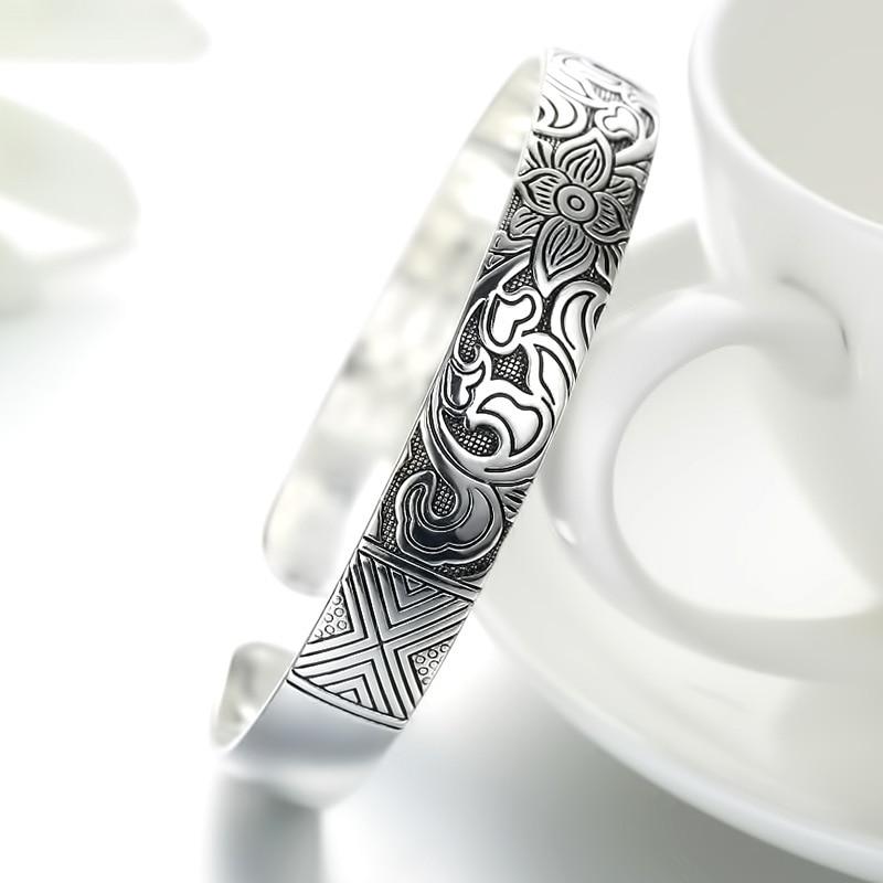 THAI SILVER Lotus Flower TRANSFORMATION Bangle