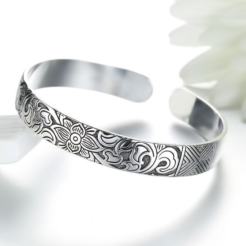 THAI SILVER Lotus Flower TRANSFORMATION Bangle