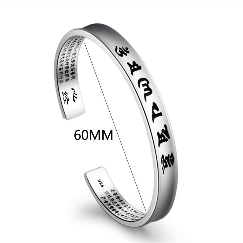 THAI SILVER 6 Syllable TIBETAN MANTRA & HEART SUTRA Cuff Bangle