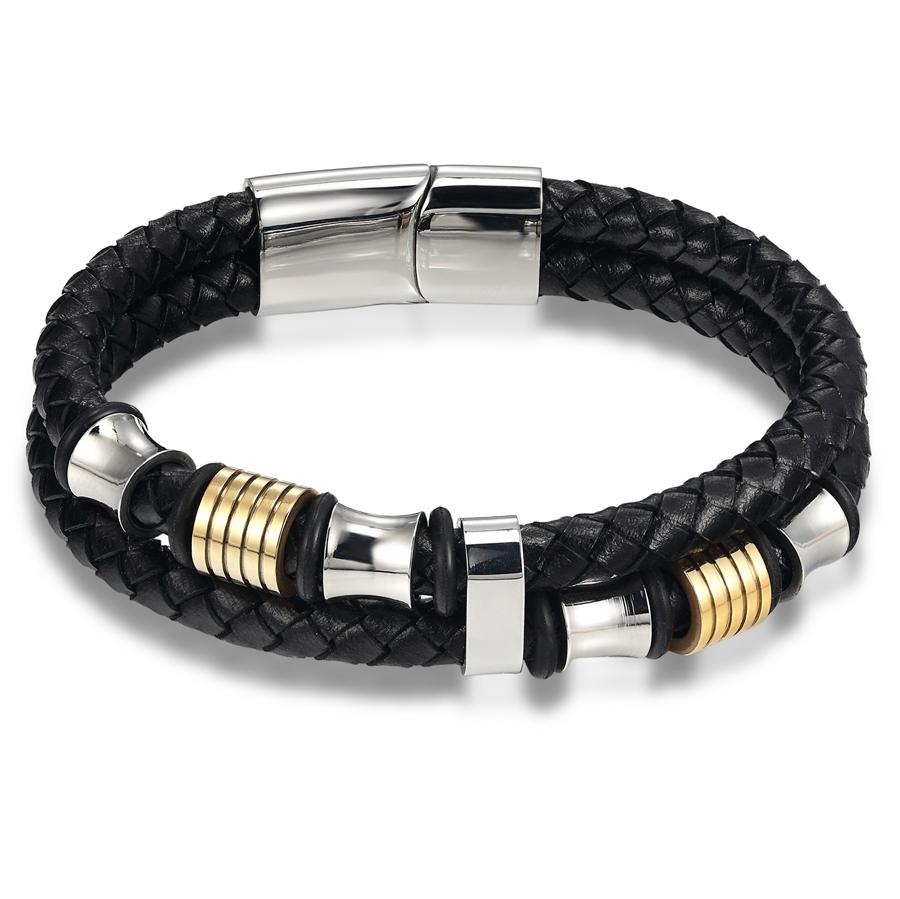 Braided Leather & Stainless Steel Mens Bracelet