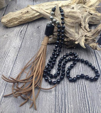 Thumbnail for Black Tourmaline Pendant & Bead &  Leather Tassel PROTECTION Necklace