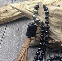 Thumbnail for Black Tourmaline Pendant & Bead &  Leather Tassel PROTECTION Necklace