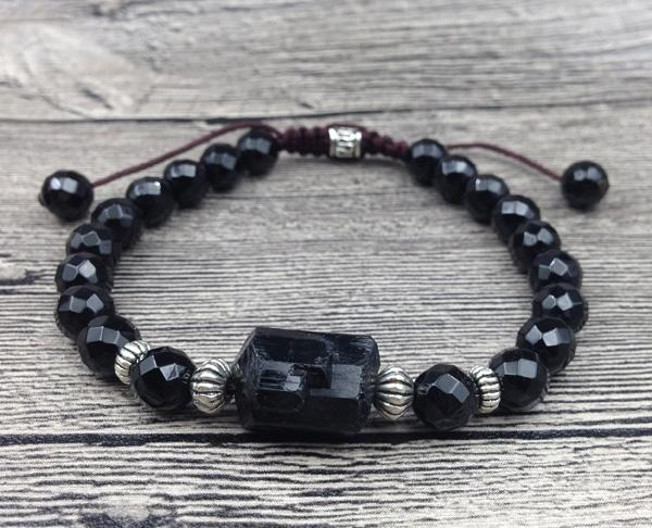 Raw  Chunky Tourmaline  Stone with Faceted Tourmaline Beads SHIELDING  Bracelet