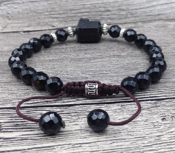 Raw  Chunky Tourmaline  Stone with Faceted Tourmaline Beads SHIELDING  Bracelet