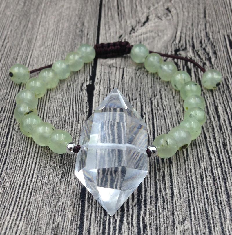 Double Point Natural Quartz & PREHNITE Stone 'DOUBLE WILLPOWER'   Bracelet