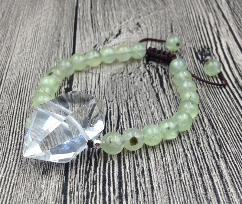 Double Point Natural Quartz & PREHNITE Stone 'DOUBLE WILLPOWER'   Bracelet